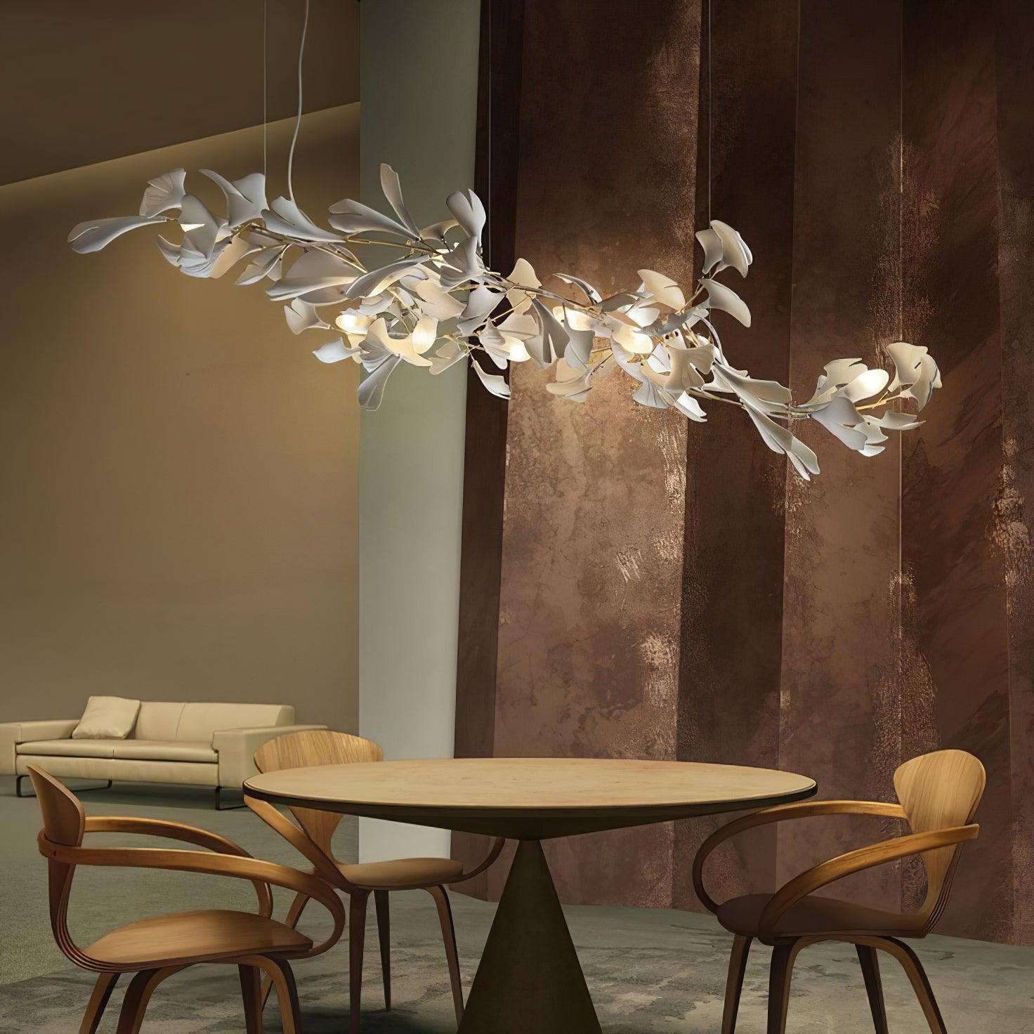 Calix Chandelier Frame Ceramic Gingko Leaf Shade White Gold Modern-Neutral Decor