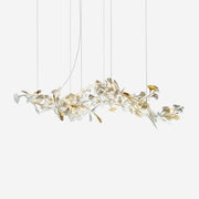 Chandelier Metal Frame Ceramic Gingko Leaf Shade White Gold Modern