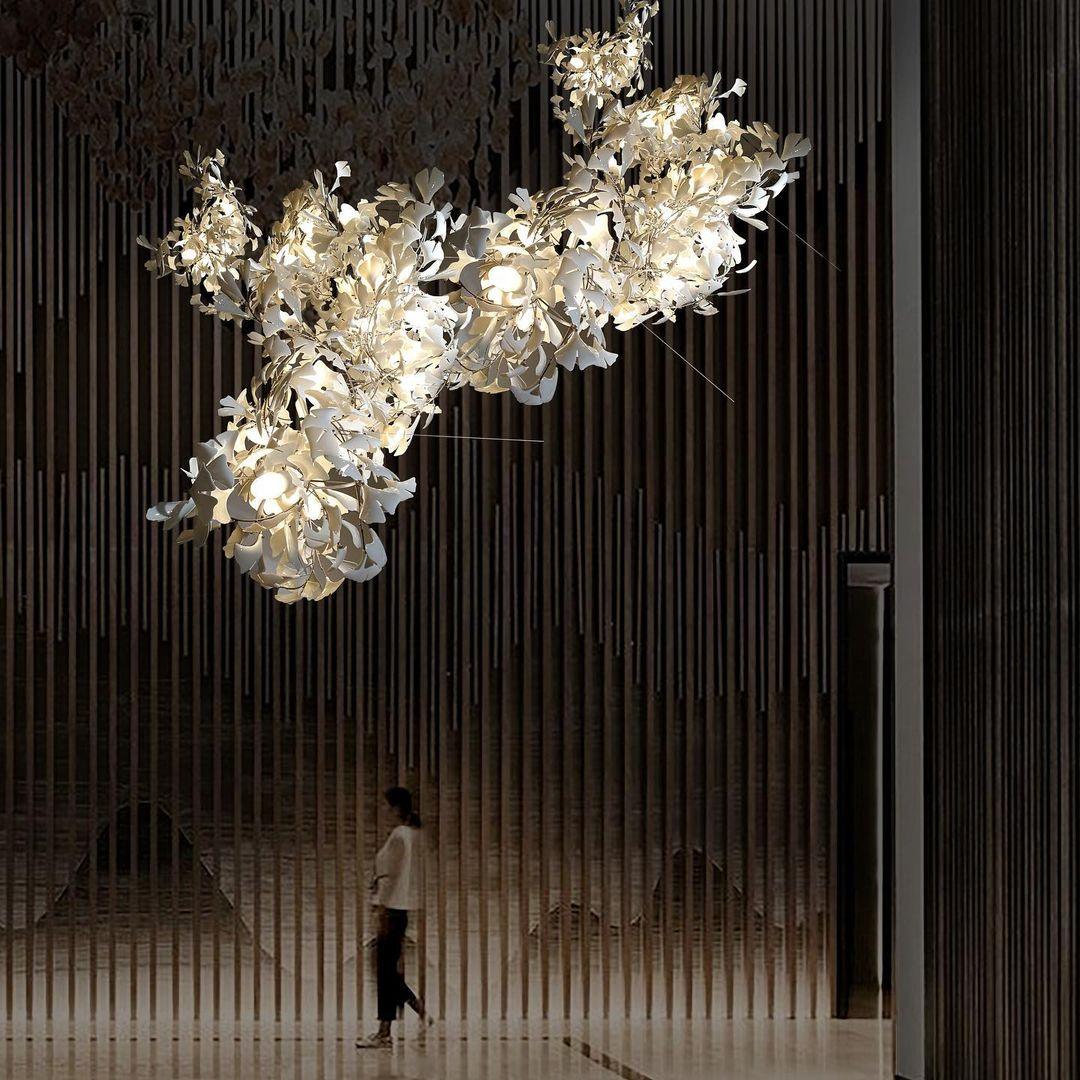 Calix Chandelier Frame Ceramic Gingko Leaf Shade White Gold Modern-Neutral Decor