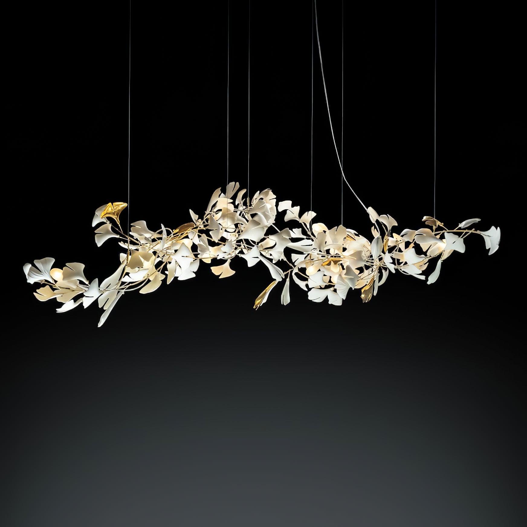 Calix Chandelier Frame Ceramic Gingko Leaf Shade White Gold Modern-Neutral Decor