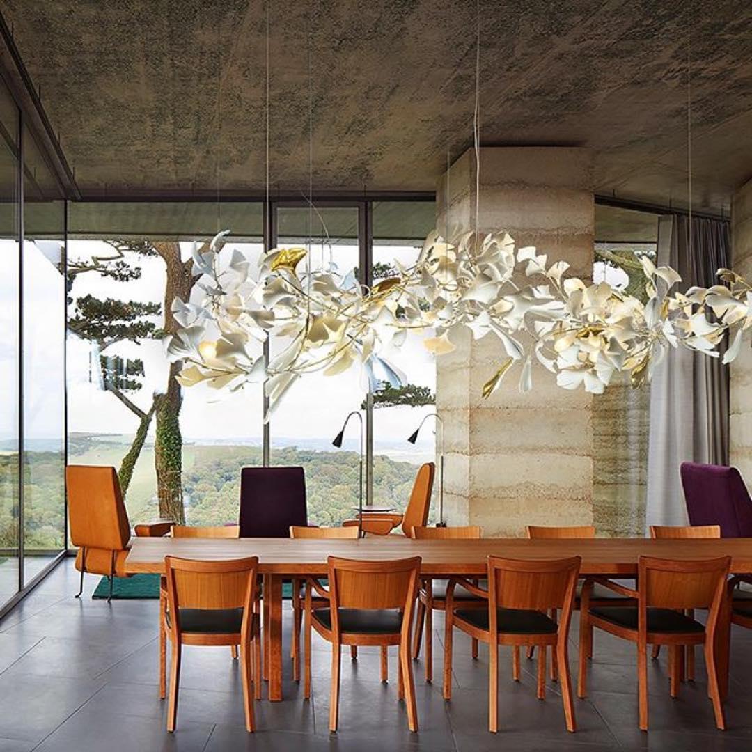 Calix Chandelier Frame Ceramic Gingko Leaf Shade White Gold Modern-Neutral Decor