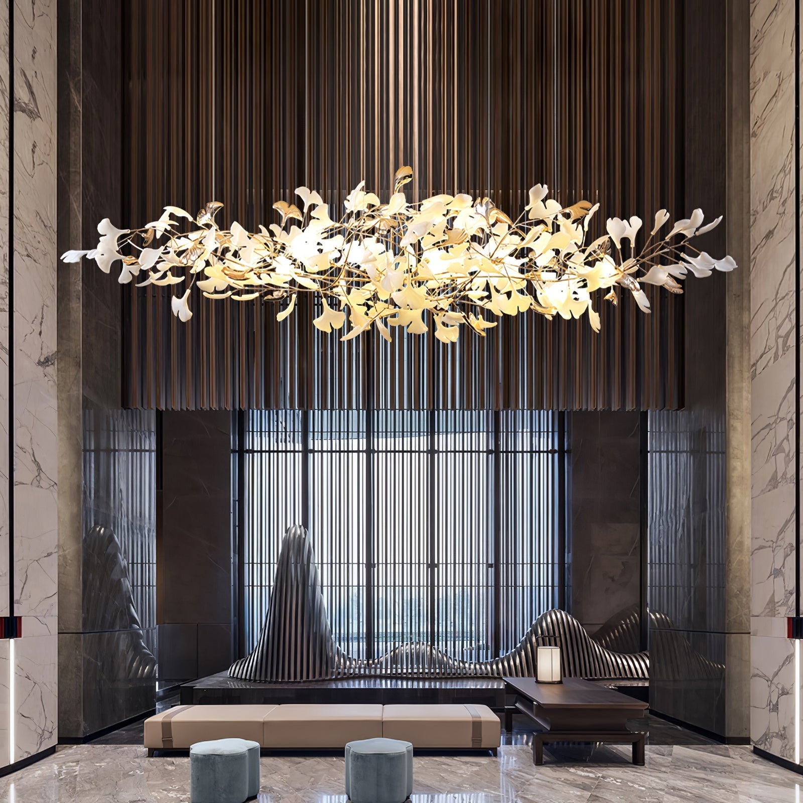 Sovell Postmodern Luxury Ginkgo Cloud Ceramics Chandelier-Neutral Decor