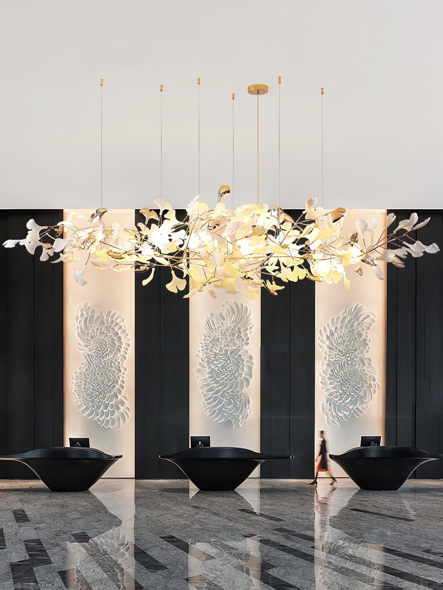 Sovell Postmodern Luxury Ginkgo Cloud Ceramics Chandelier-Neutral Decor