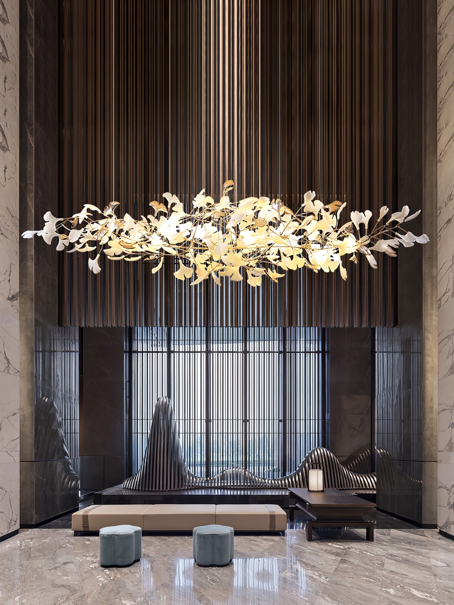 Sovell Postmodern Luxury Ginkgo Cloud Ceramics Chandelier-Neutral Decor
