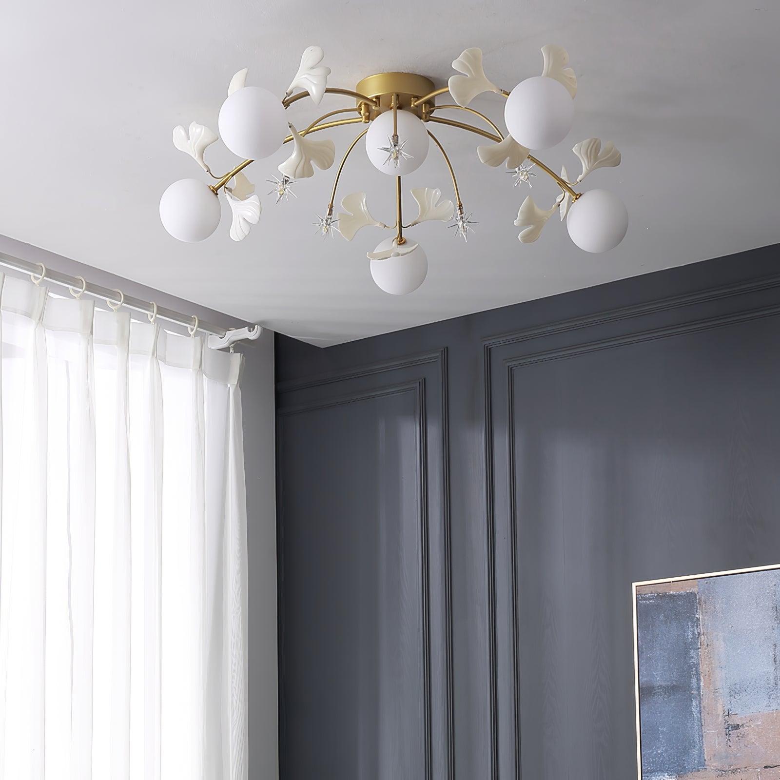 Vevely Ceiling Lamp Ginkgo Glass for Living Room-Neutral Decor