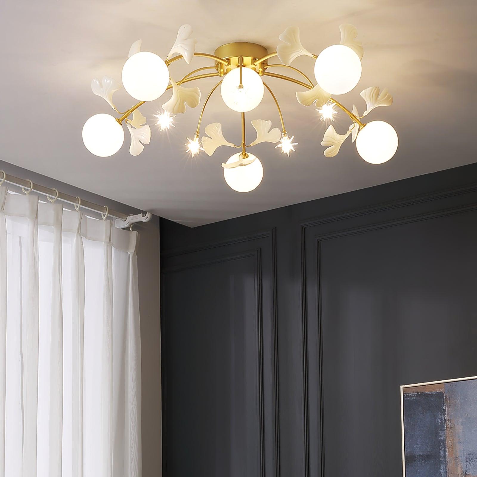 Vevely Ceiling Lamp Ginkgo Glass for Living Room-Neutral Decor