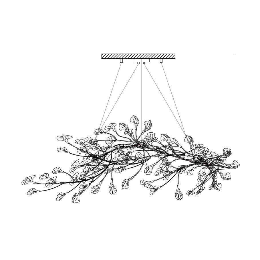 Chandelier Metal Frame Ceramic Gingko Leaf Shade White Gold Modern