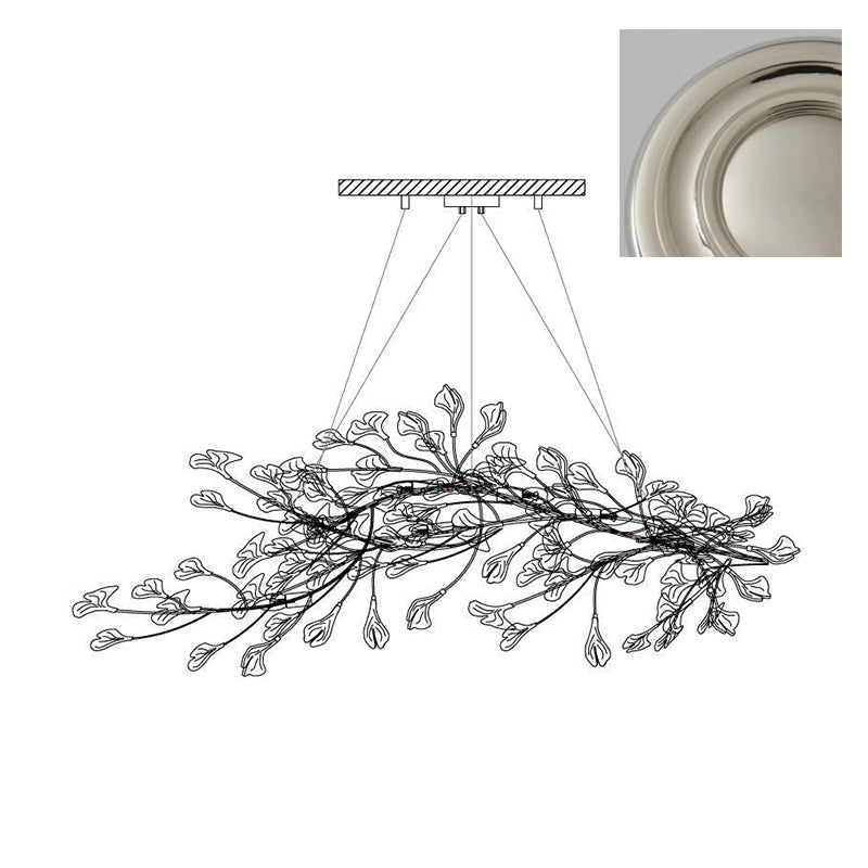 Chandelier Metal Frame Ceramic Gingko Leaf Shade White Gold Modern