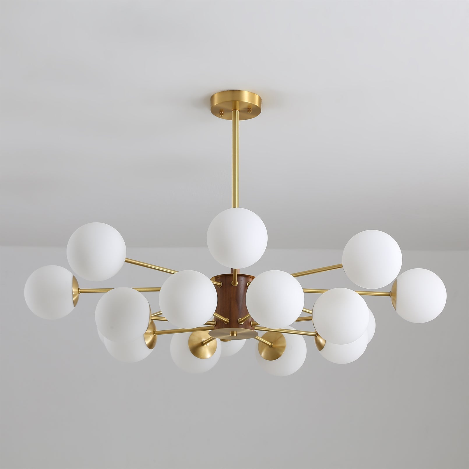 View from below of the Gino Chandelier, showing the arrangement of lights.
