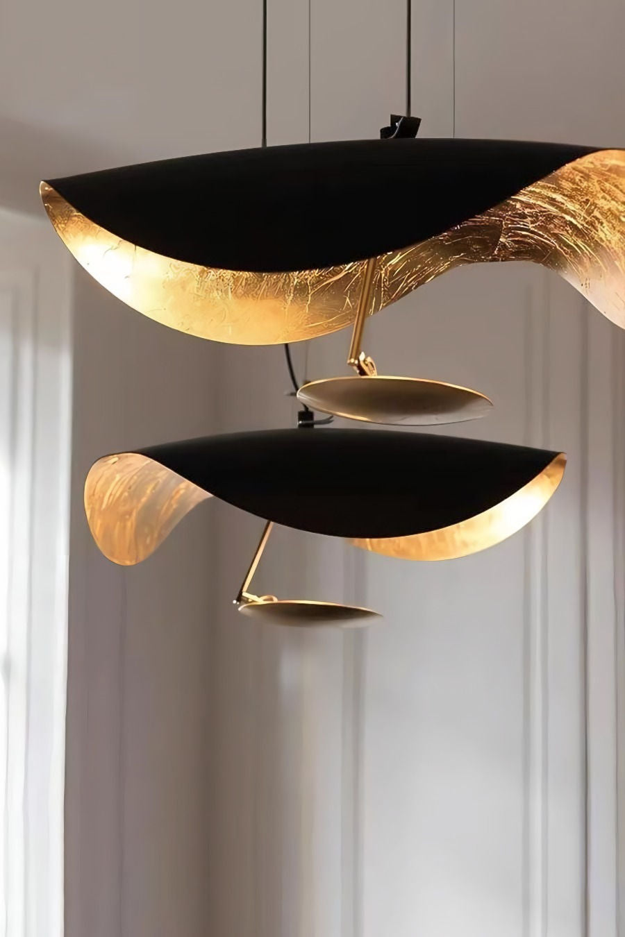 Lustra Pendant Lamp Black Gold Curved Shade-Neutral Decor