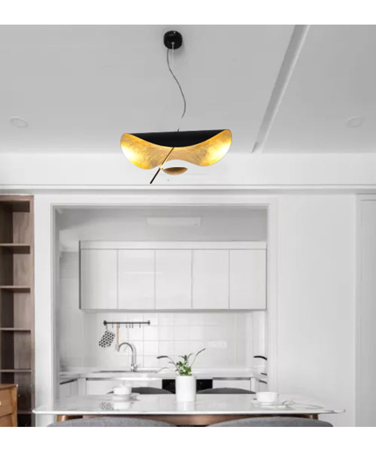 Lustra Pendant Lamp Black Gold Curved Shade-Neutral Decor