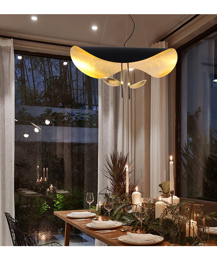 Lustra Pendant Lamp Black Gold Curved Shade-Neutral Decor