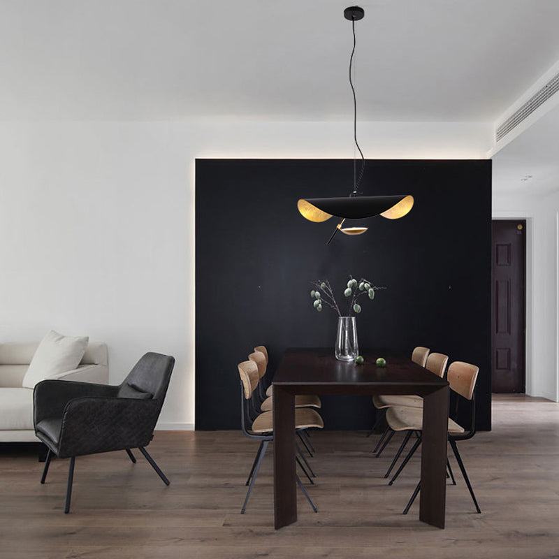 Lustra Pendant Lamp Black Gold Curved Shade-Neutral Decor