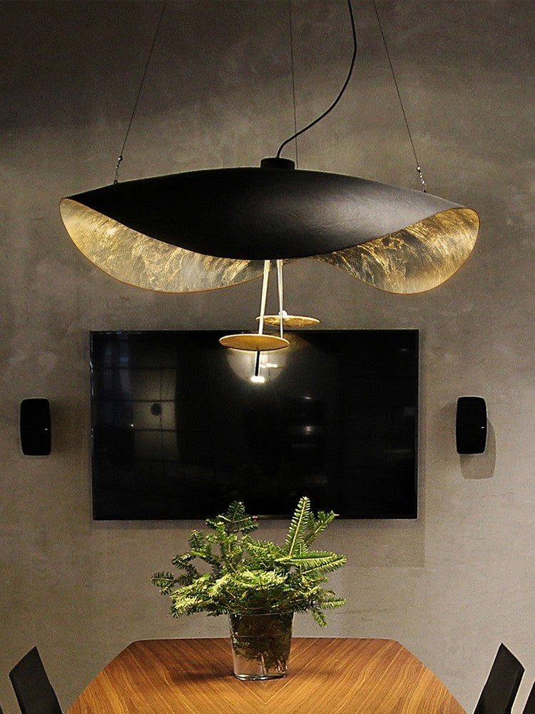 Lustra Pendant Lamp Black Gold Curved Shade-Neutral Decor