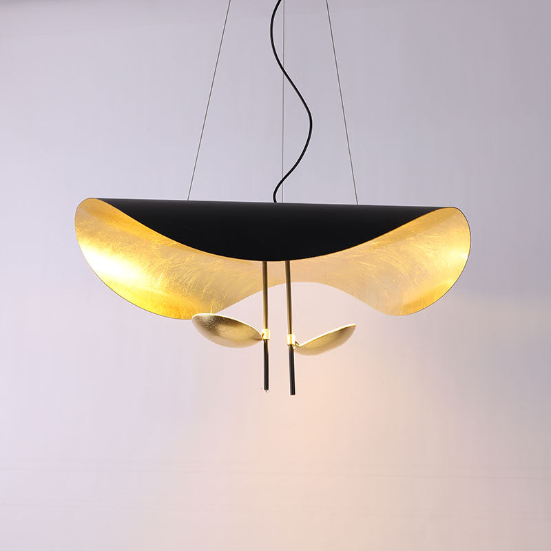 Lustra Pendant Lamp Black Gold Curved Shade-Neutral Decor