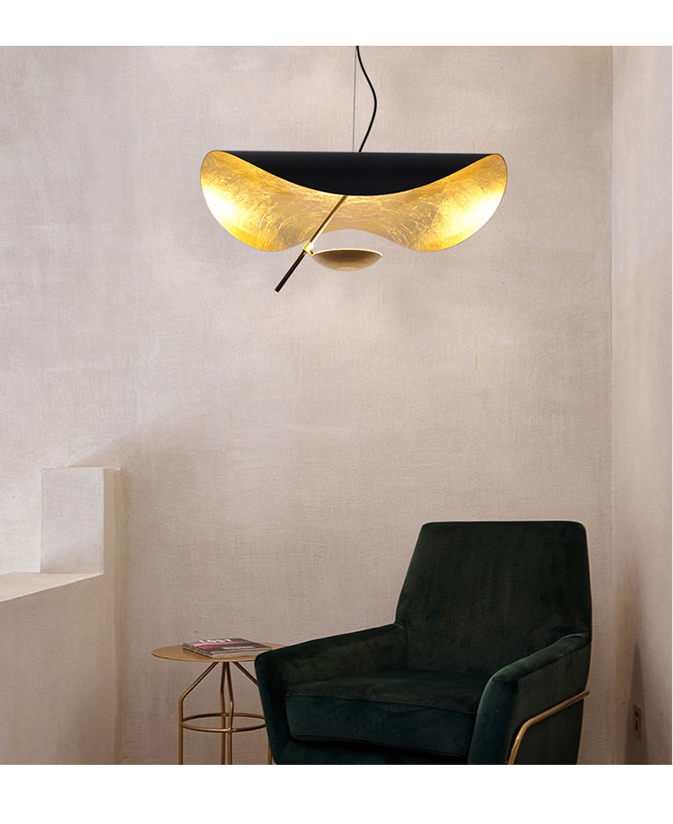 Lustra Pendant Lamp Black Gold Curved Shade-Neutral Decor