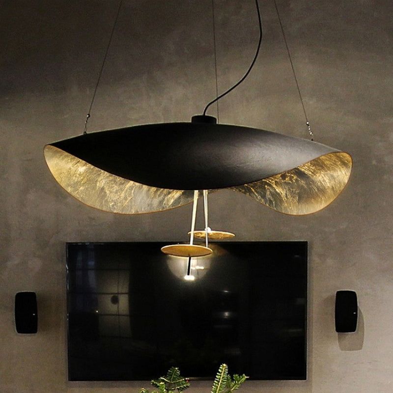 Lustra Pendant Lamp Black Gold Curved Shade-Neutral Decor