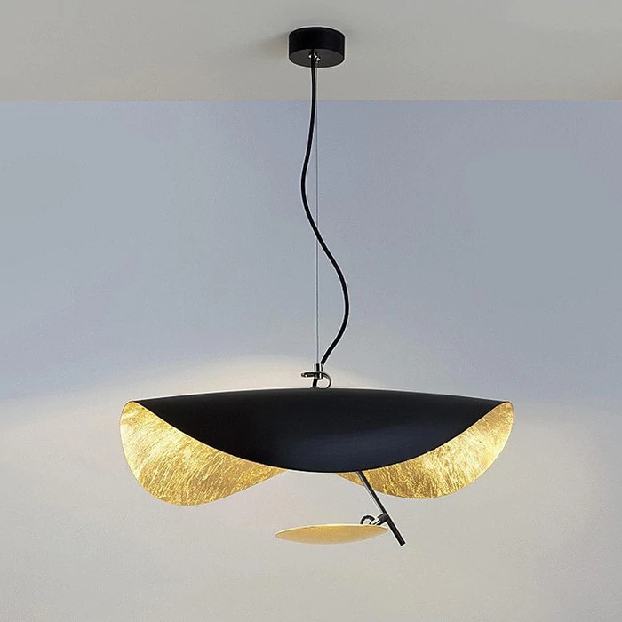 Lustra Pendant Lamp Black Gold Curved Shade-Neutral Decor