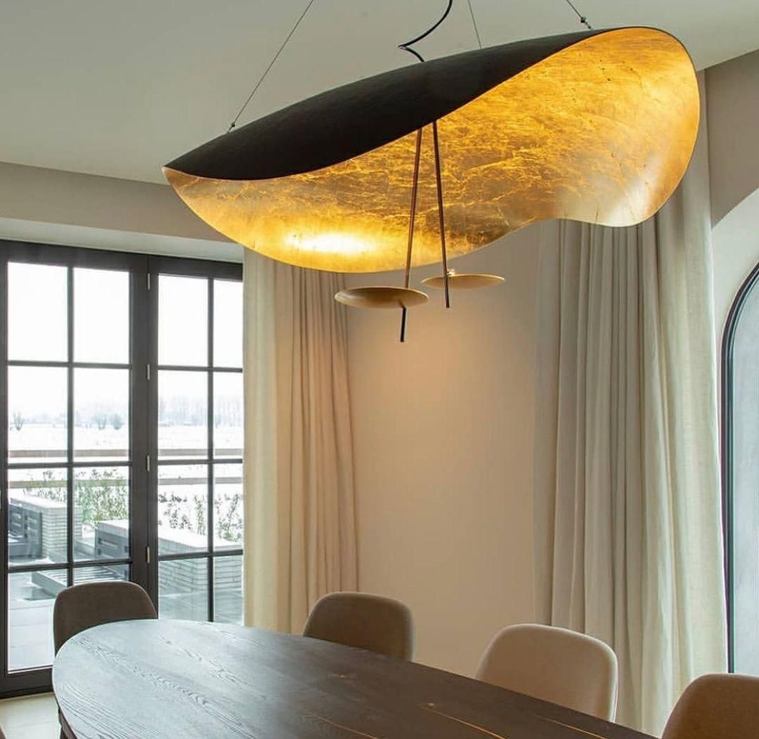 Lustra Pendant Lamp Black Gold Curved Shade-Neutral Decor