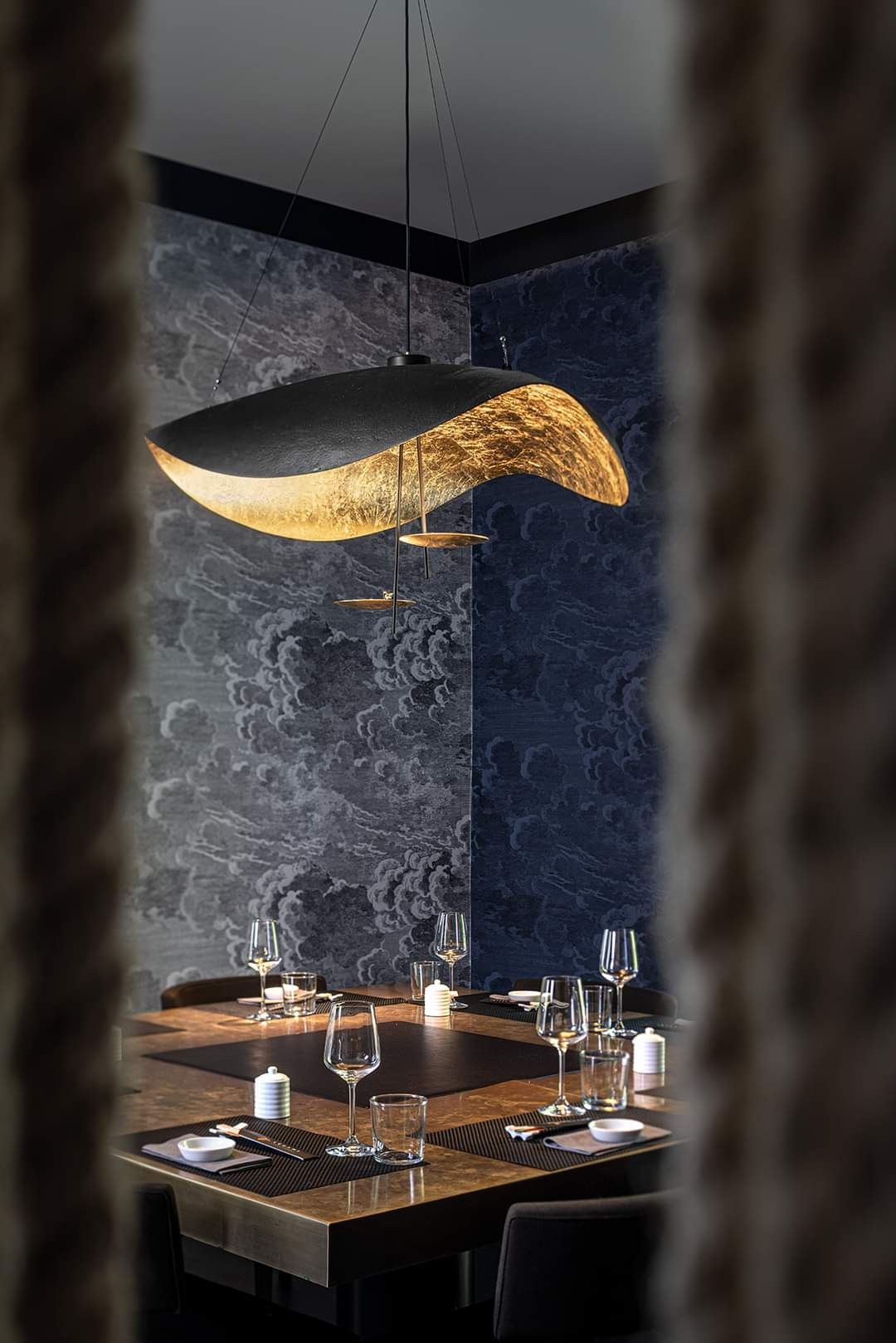 Lustra Pendant Lamp Black Gold Curved Shade-Neutral Decor