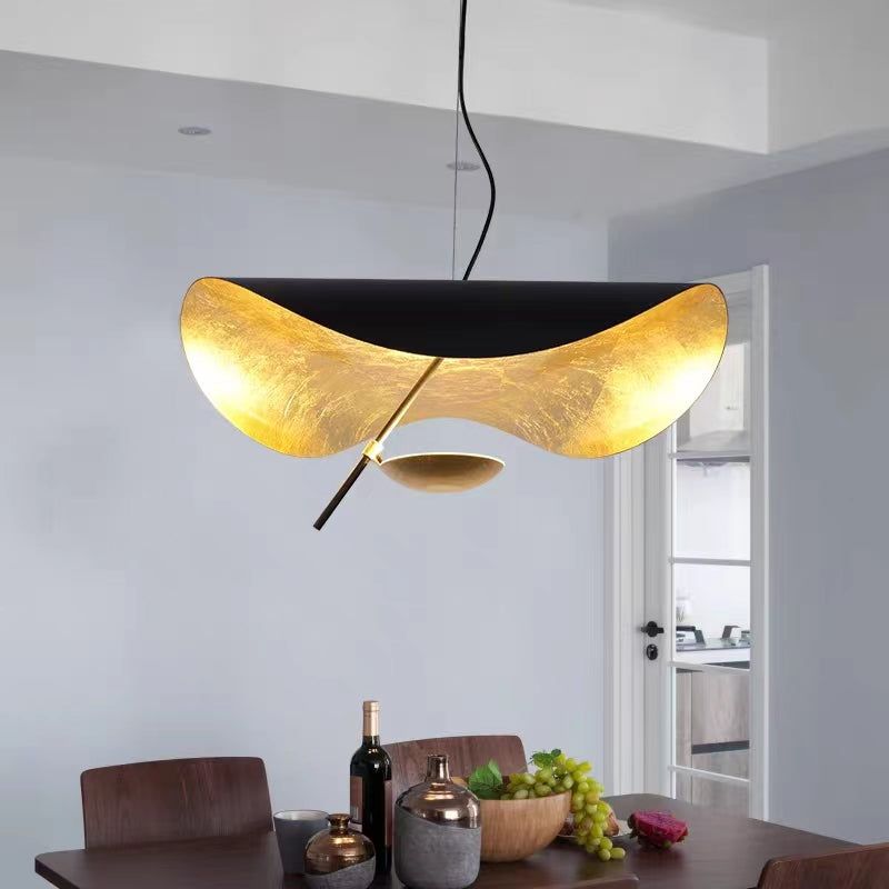 Lustra Pendant Lamp Black Gold Curved Shade-Neutral Decor