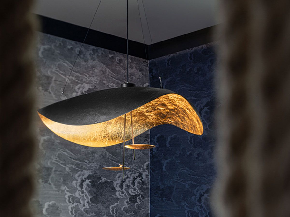 Lustra Pendant Lamp Black Gold Curved Shade-Neutral Decor