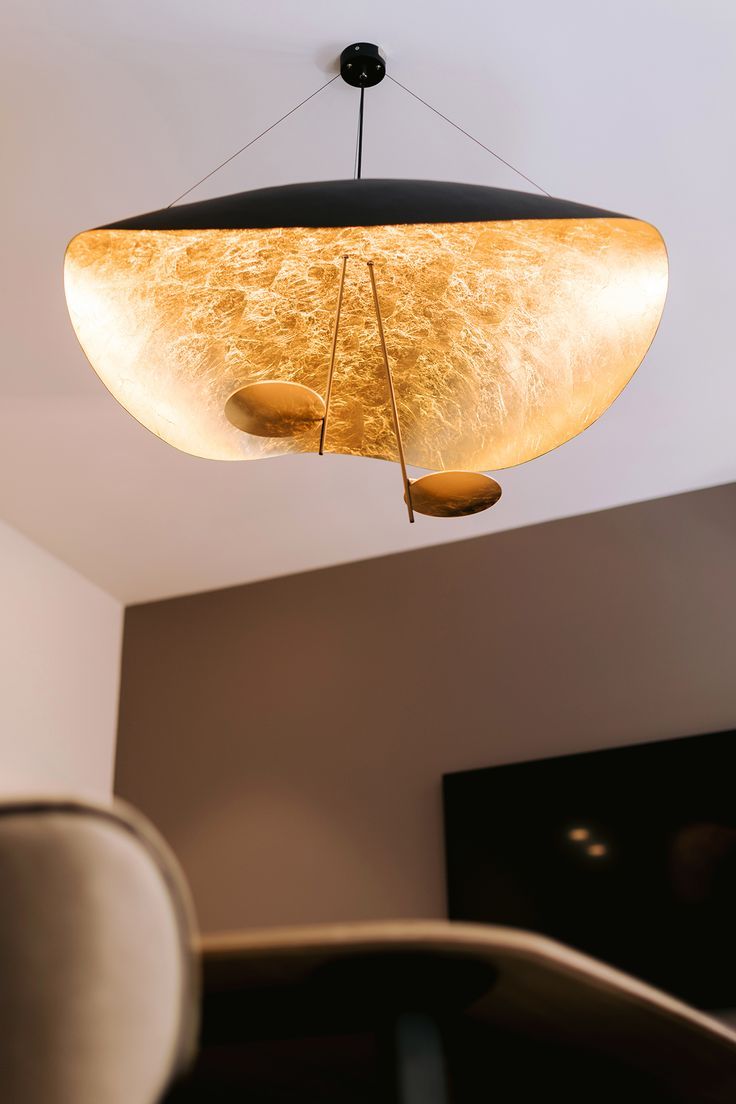 Lustra Pendant Lamp Black Gold Curved Shade-Neutral Decor