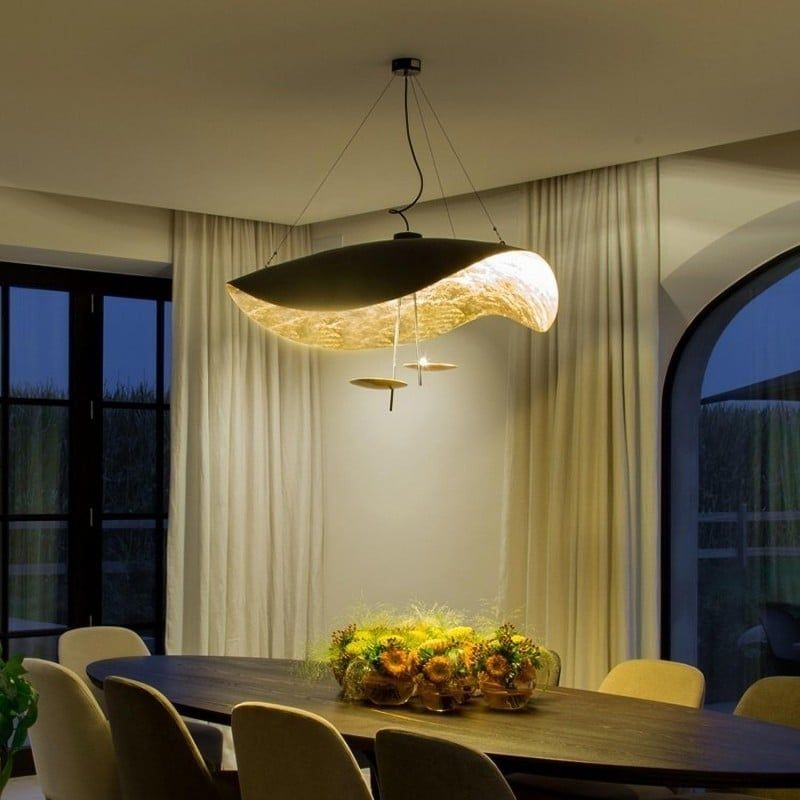 Lustra Pendant Lamp Black Gold Curved Shade-Neutral Decor