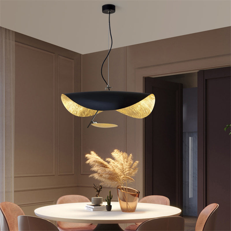Lustra Pendant Lamp Black Gold Curved Shade-Neutral Decor