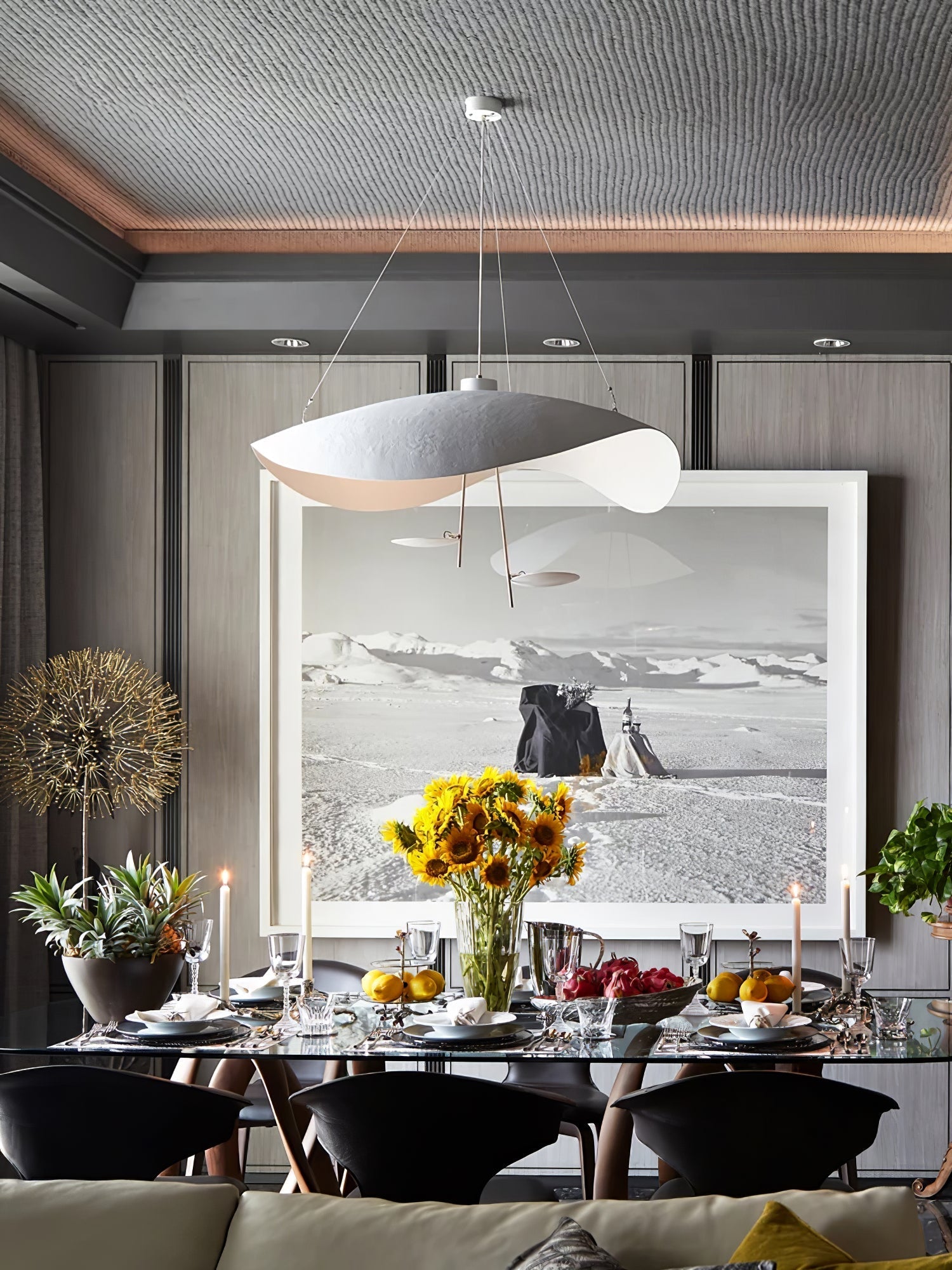 Lustra Pendant Lamp Black Gold Curved Shade-Neutral Decor