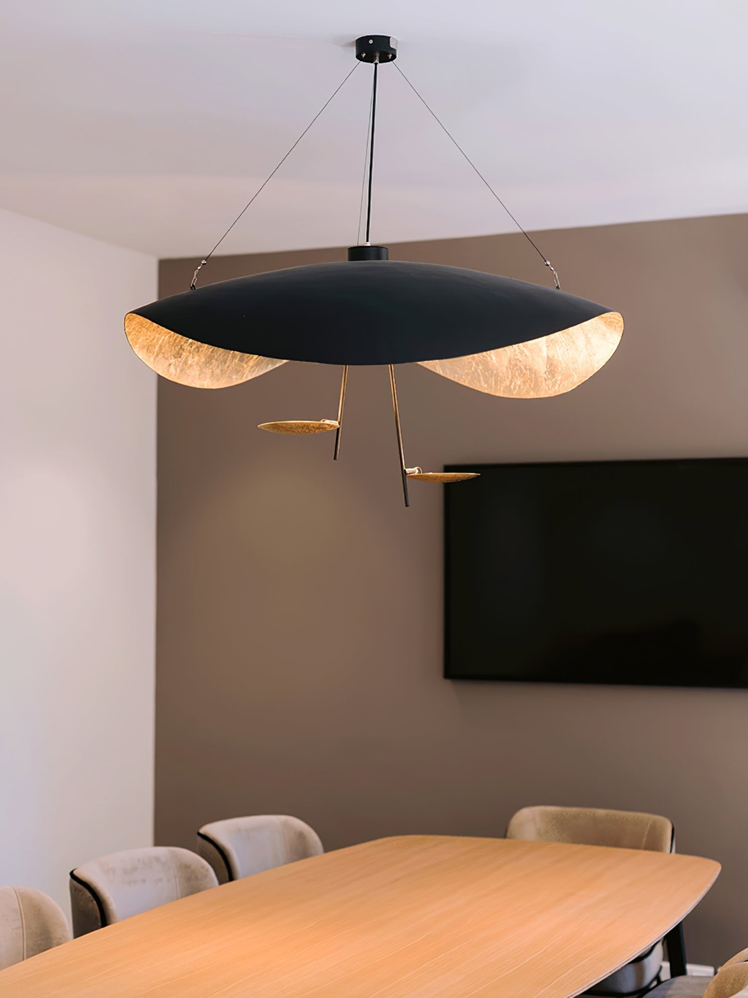 Lustra Pendant Lamp Black Gold Curved Shade-Neutral Decor