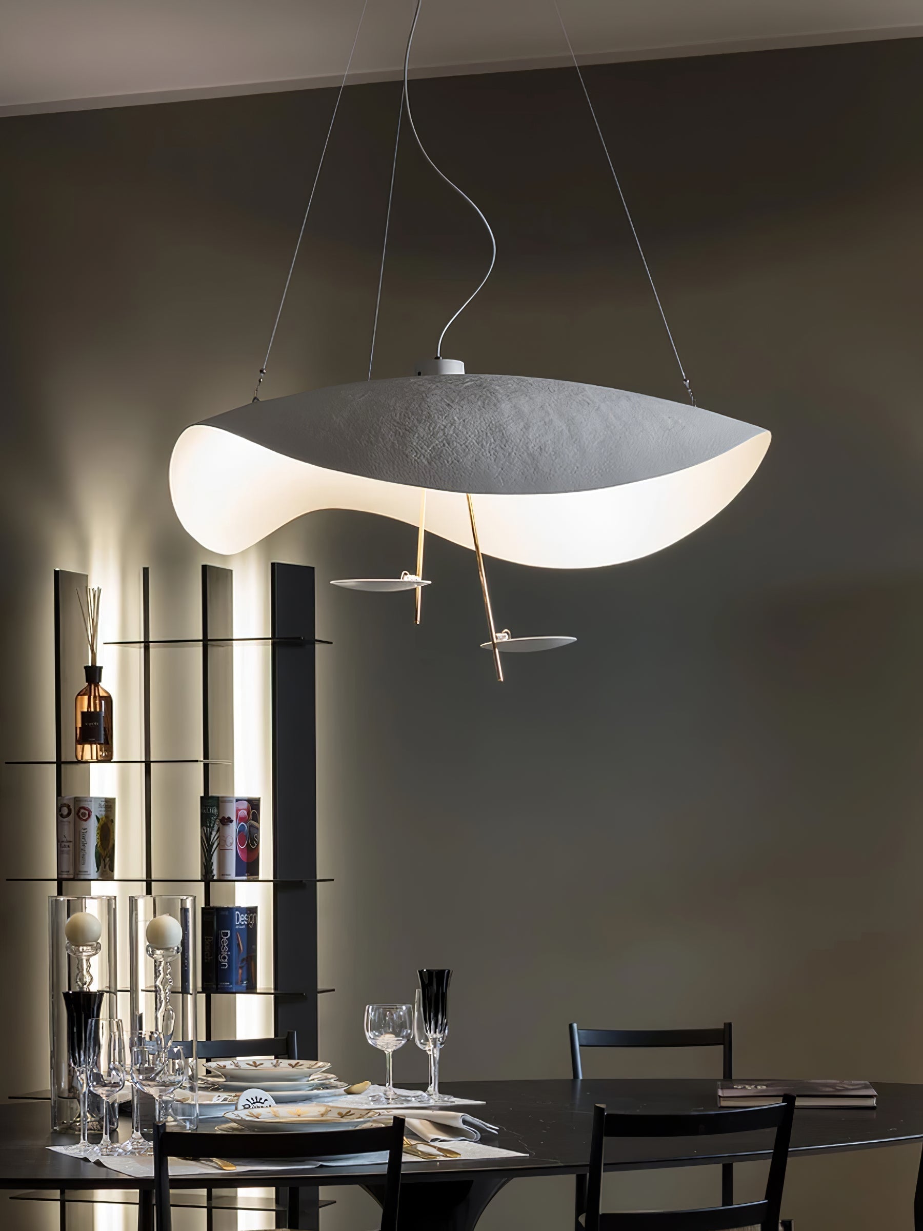 Lustra Pendant Lamp Black Gold Curved Shade-Neutral Decor
