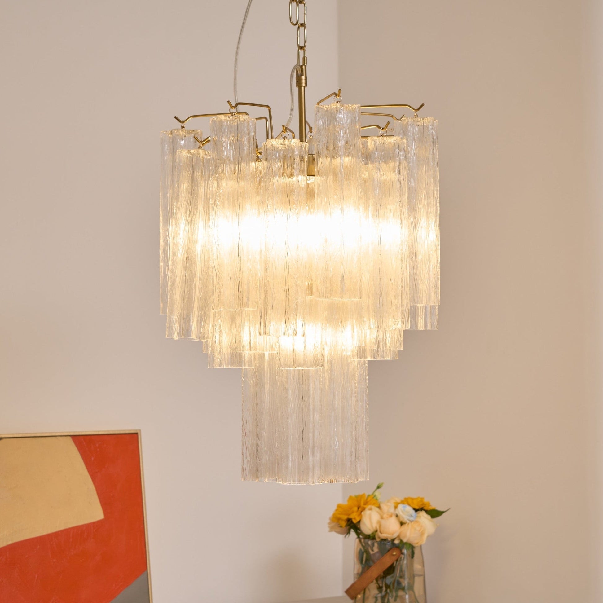 Aurora Chandelier Clear Murano Glass Tube Tiered Modern-Neutral Decor