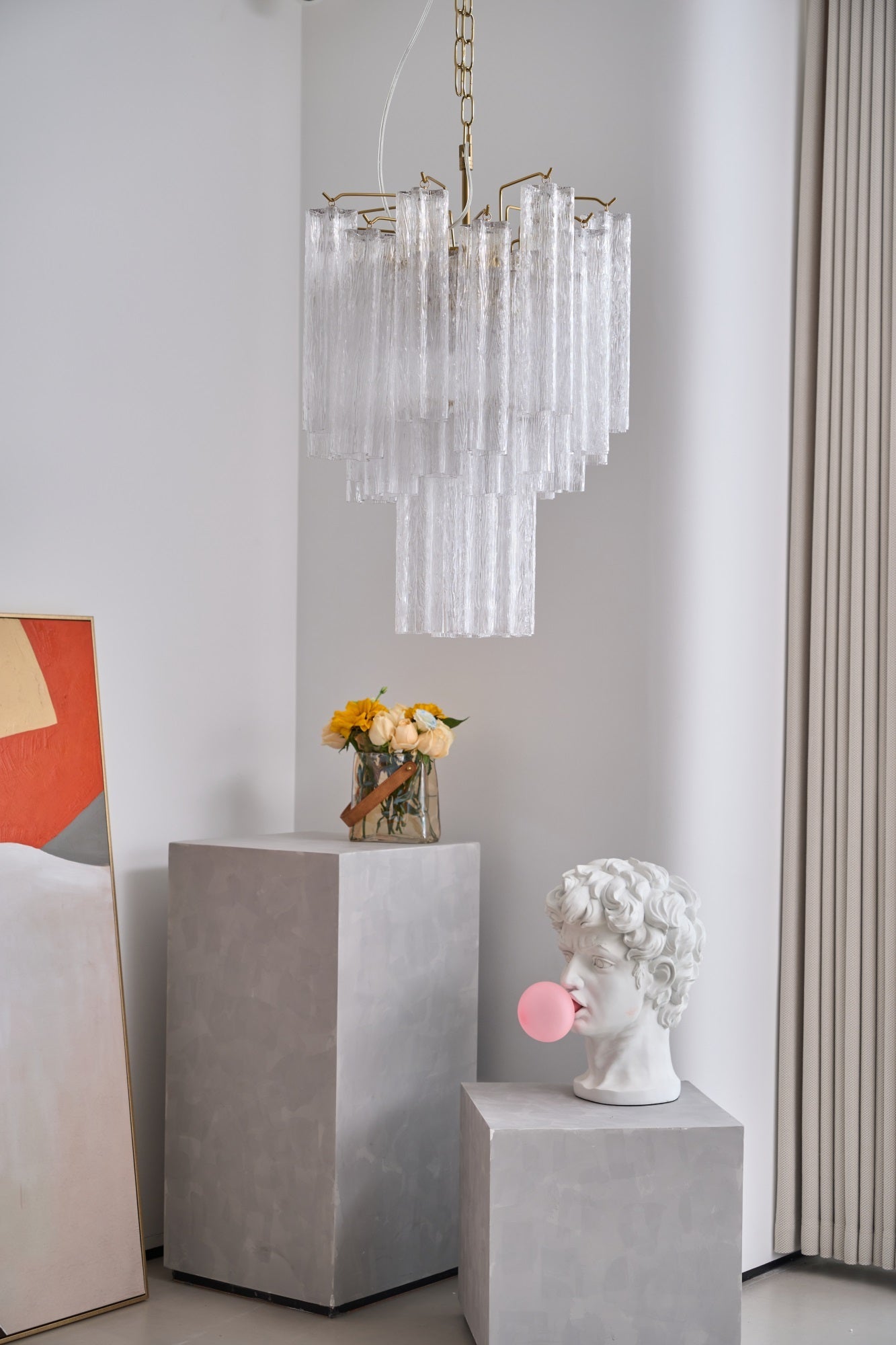 Aurora Chandelier Clear Murano Glass Tube Tiered Modern-Neutral Decor