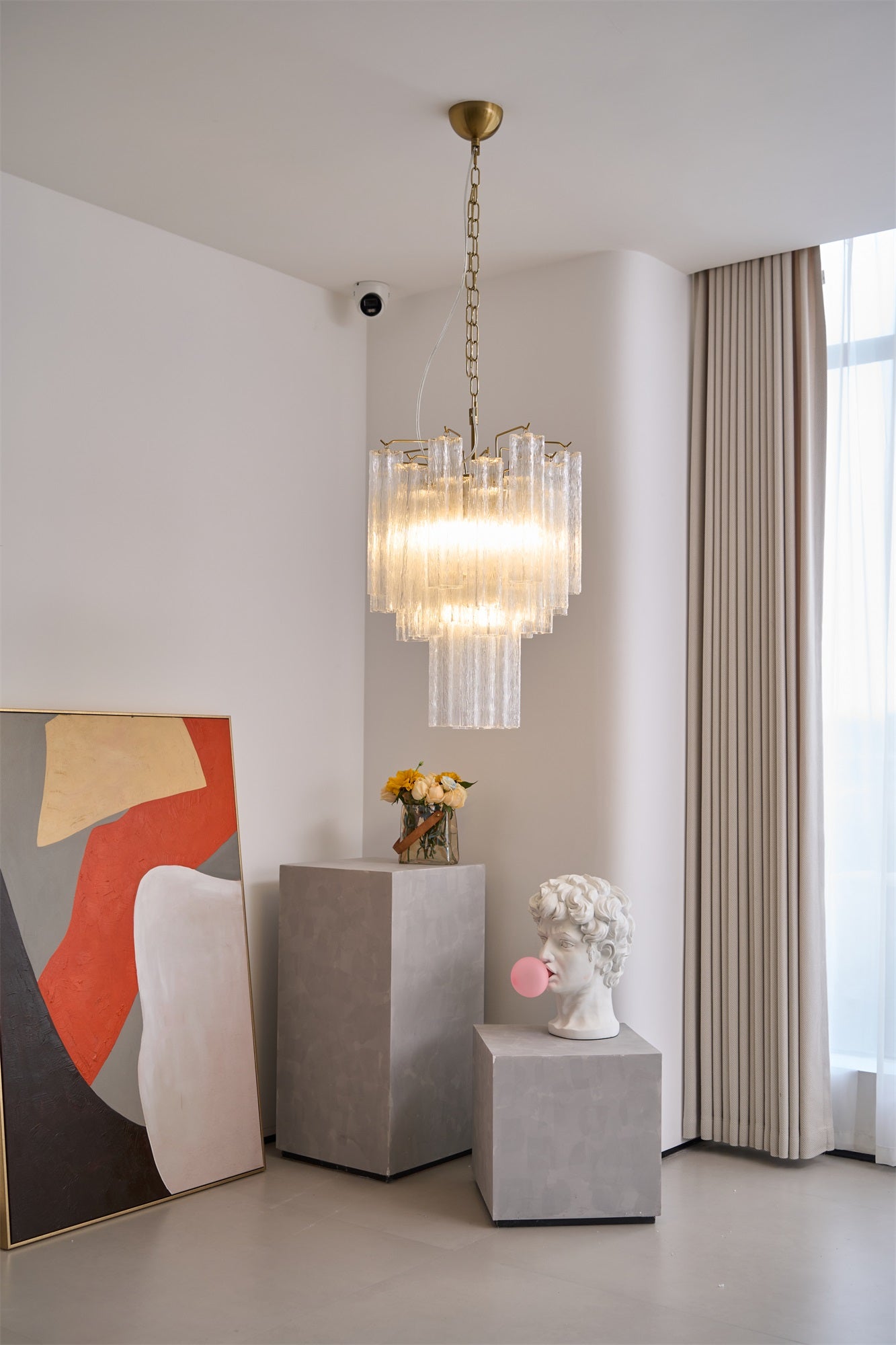 Aurora Chandelier Clear Murano Glass Tube Tiered Modern-Neutral Decor