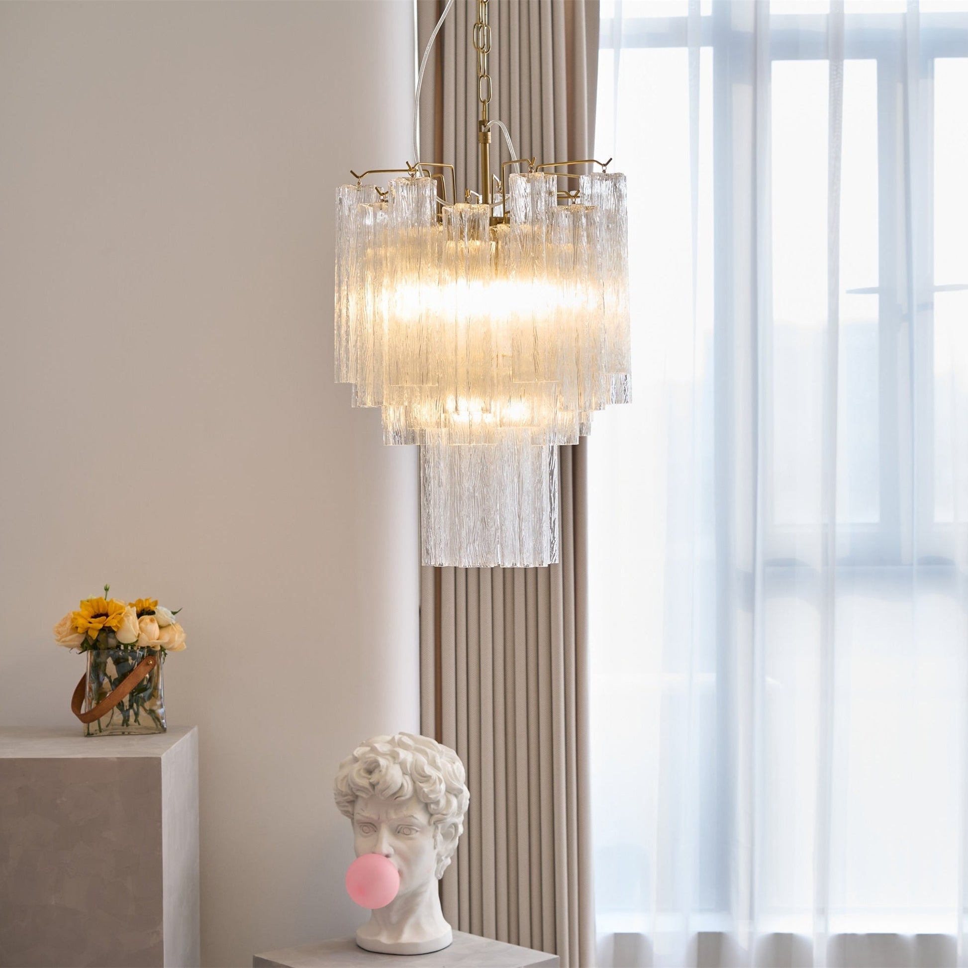 Aurora Chandelier Clear Murano Glass Tube Tiered Modern-Neutral Decor