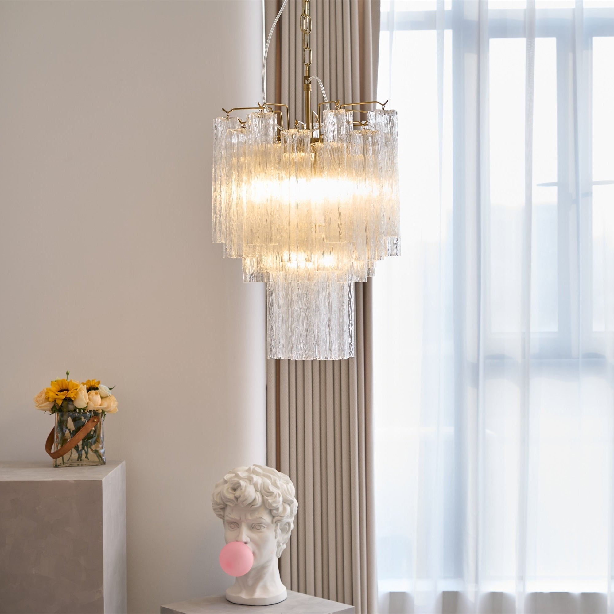 Aurora Chandelier Clear Murano Glass Tube Tiered Modern-Neutral Decor