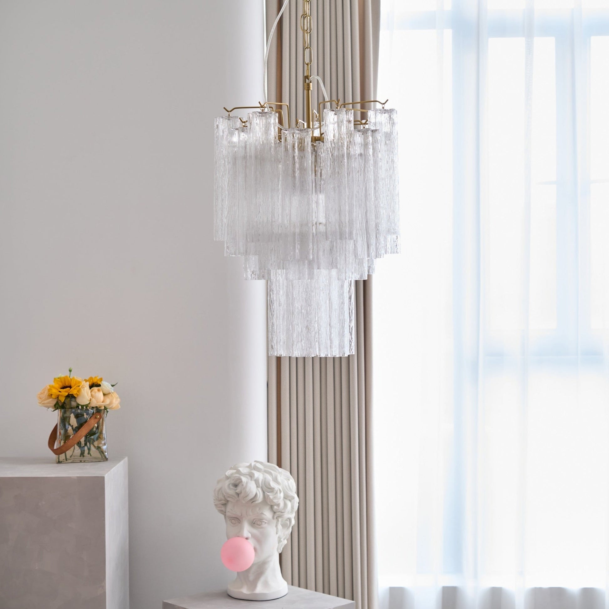 Aurora Chandelier Clear Murano Glass Tube Tiered Modern-Neutral Decor