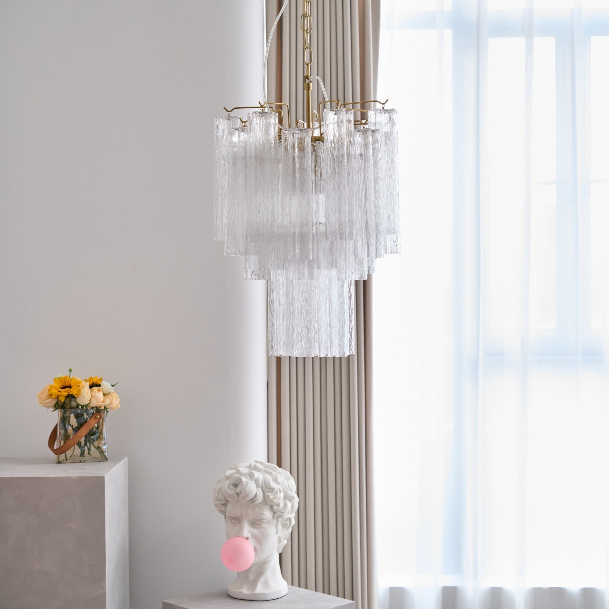 Aurora Chandelier Clear Murano Glass Tube Tiered Modern-Neutral Decor
