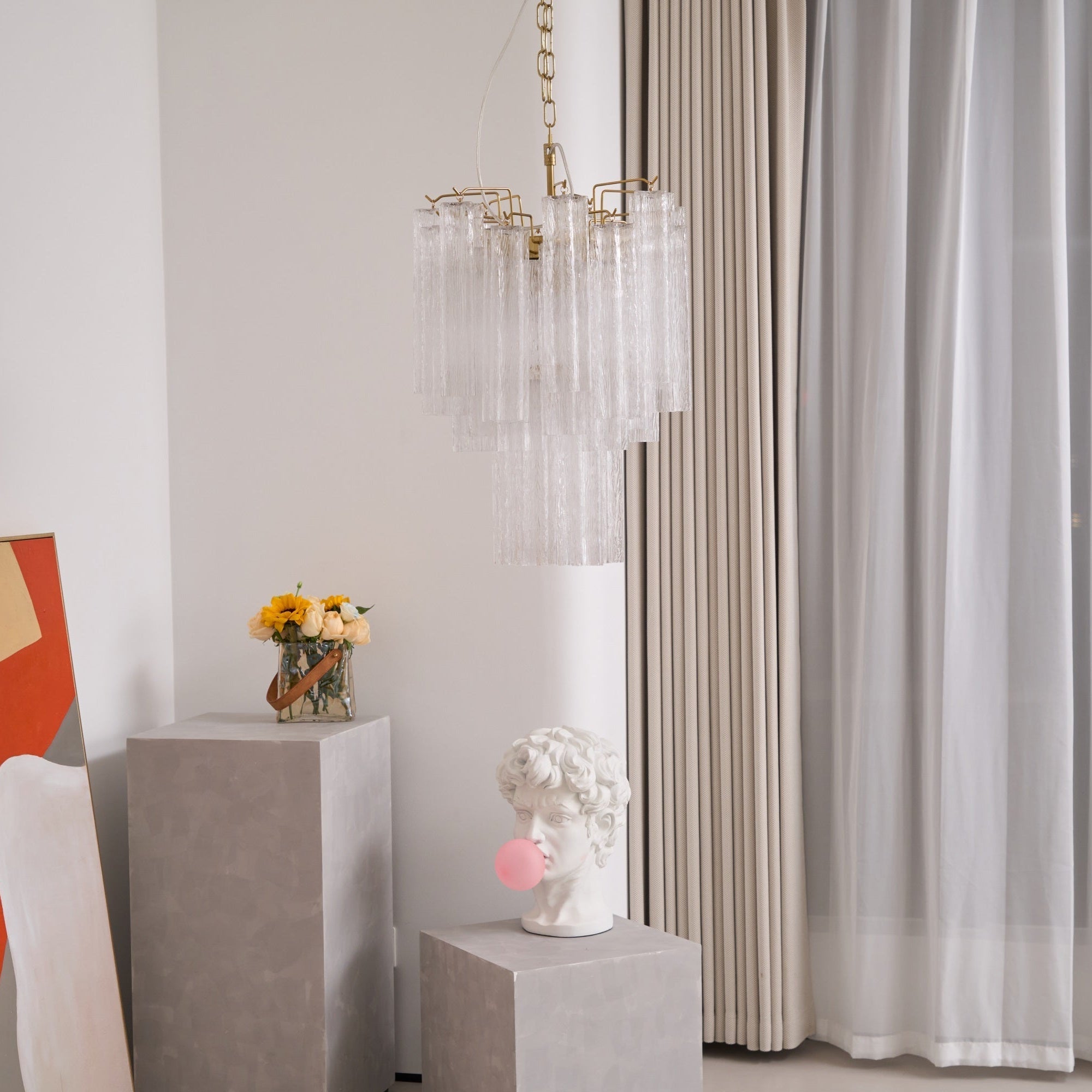 Aurora Chandelier Clear Murano Glass Tube Tiered Modern-Neutral Decor
