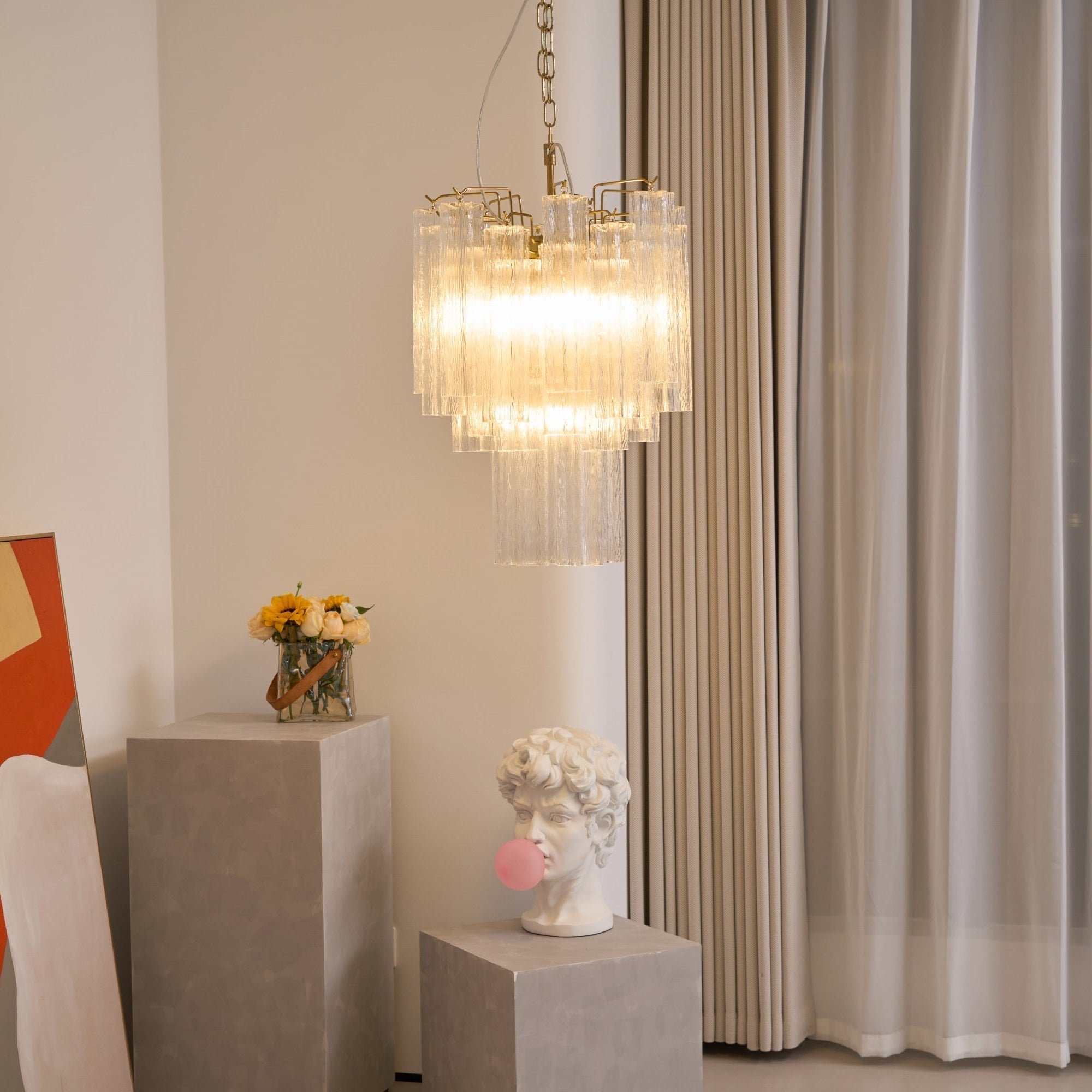 Aurora Chandelier Clear Murano Glass Tube Tiered Modern-Neutral Decor