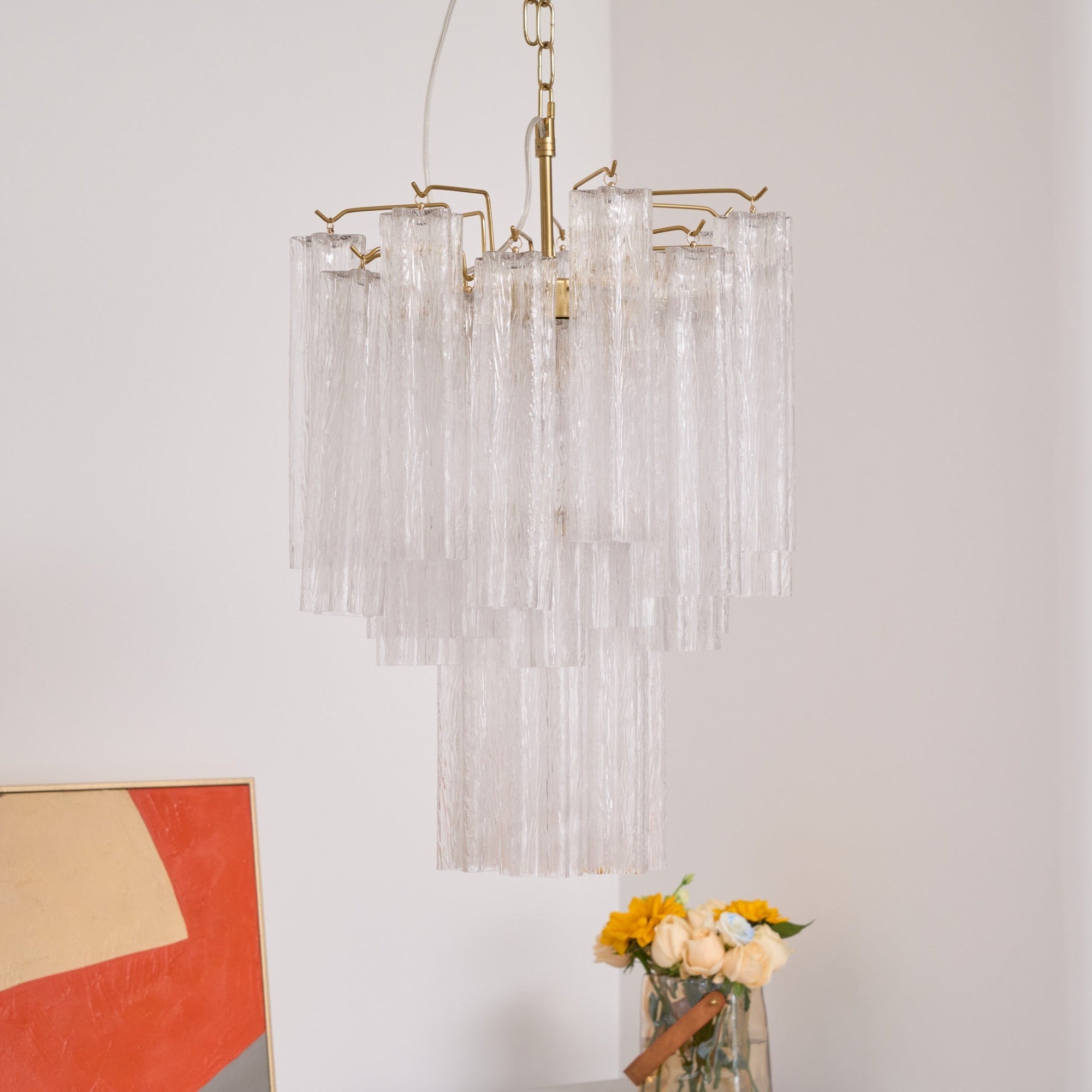 Aurora Chandelier Clear Murano Glass Tube Tiered Modern-Neutral Decor