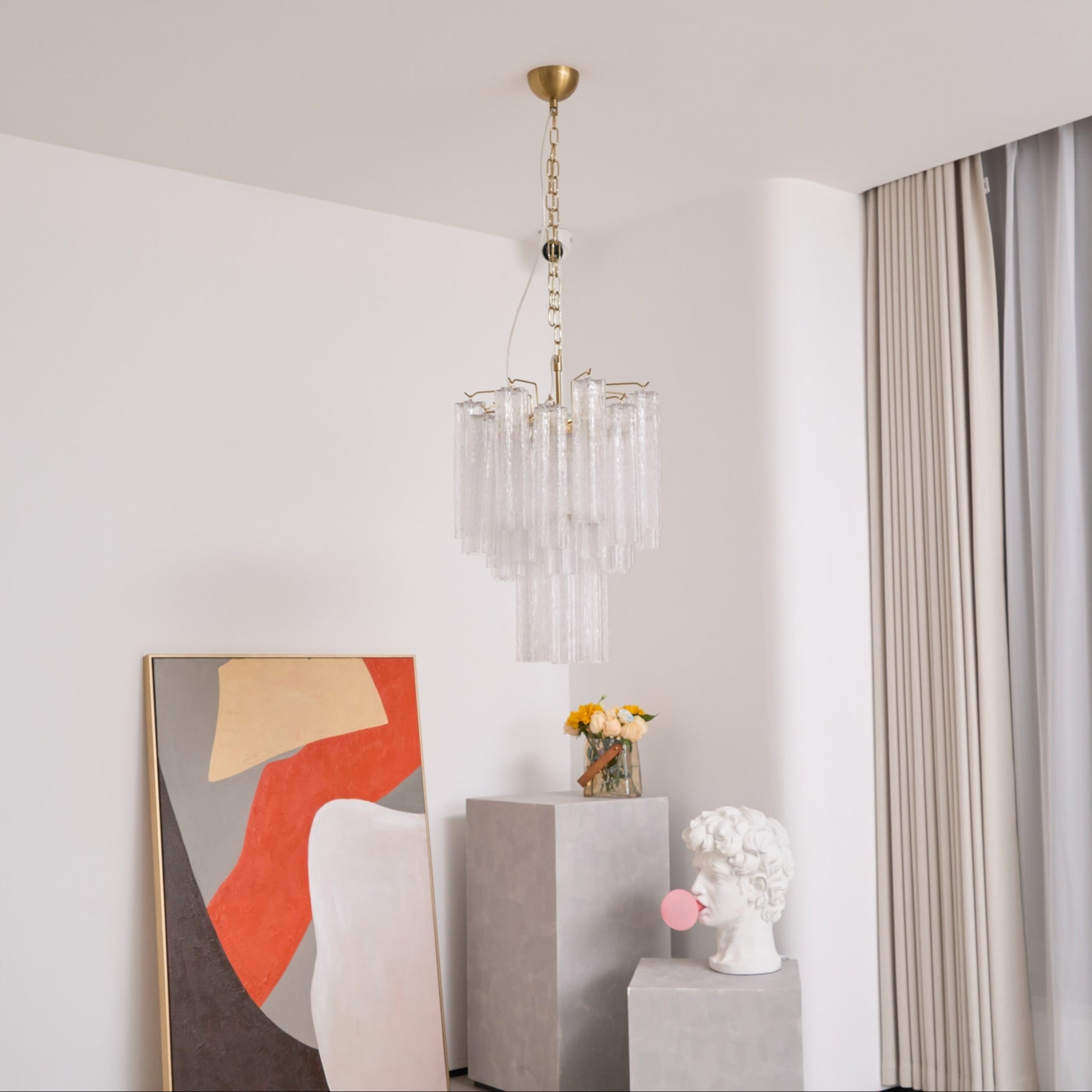 Aurora Chandelier Clear Murano Glass Tube Tiered Modern-Neutral Decor