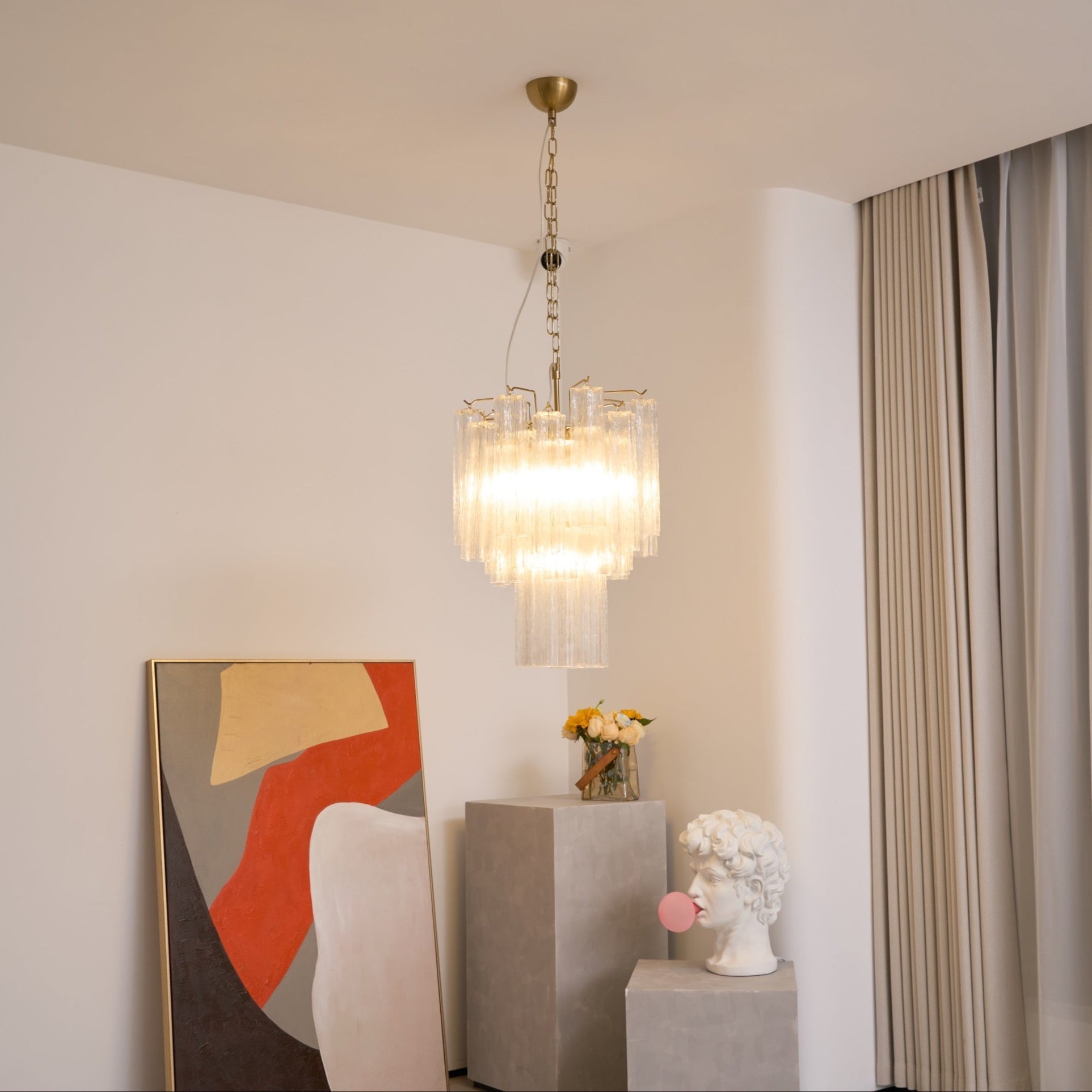 Aurora Chandelier Clear Murano Glass Tube Tiered Modern-Neutral Decor