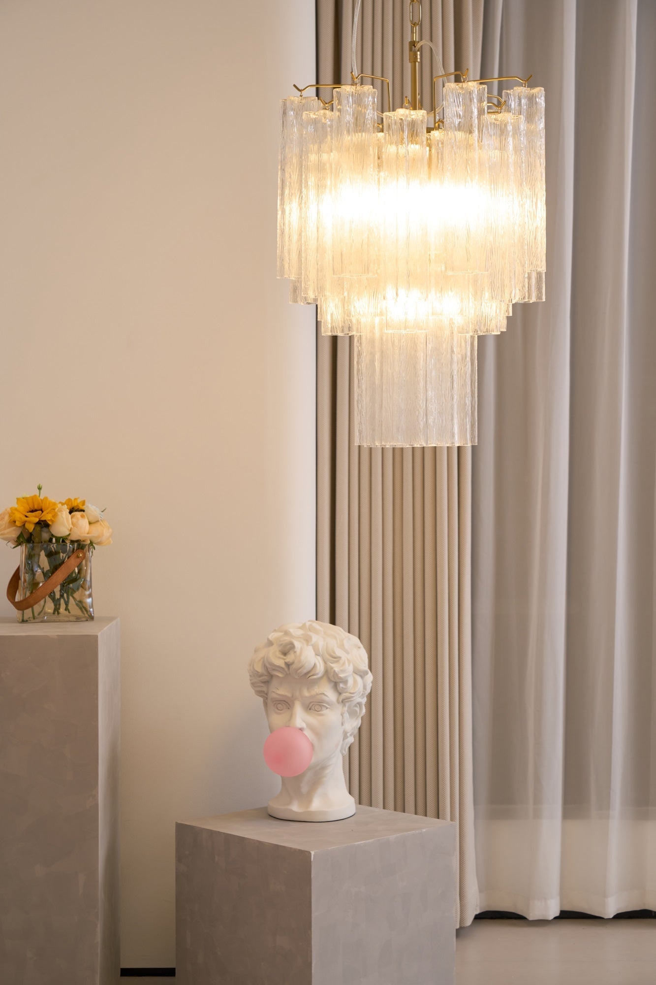 Aurora Chandelier Clear Murano Glass Tube Tiered Modern-Neutral Decor