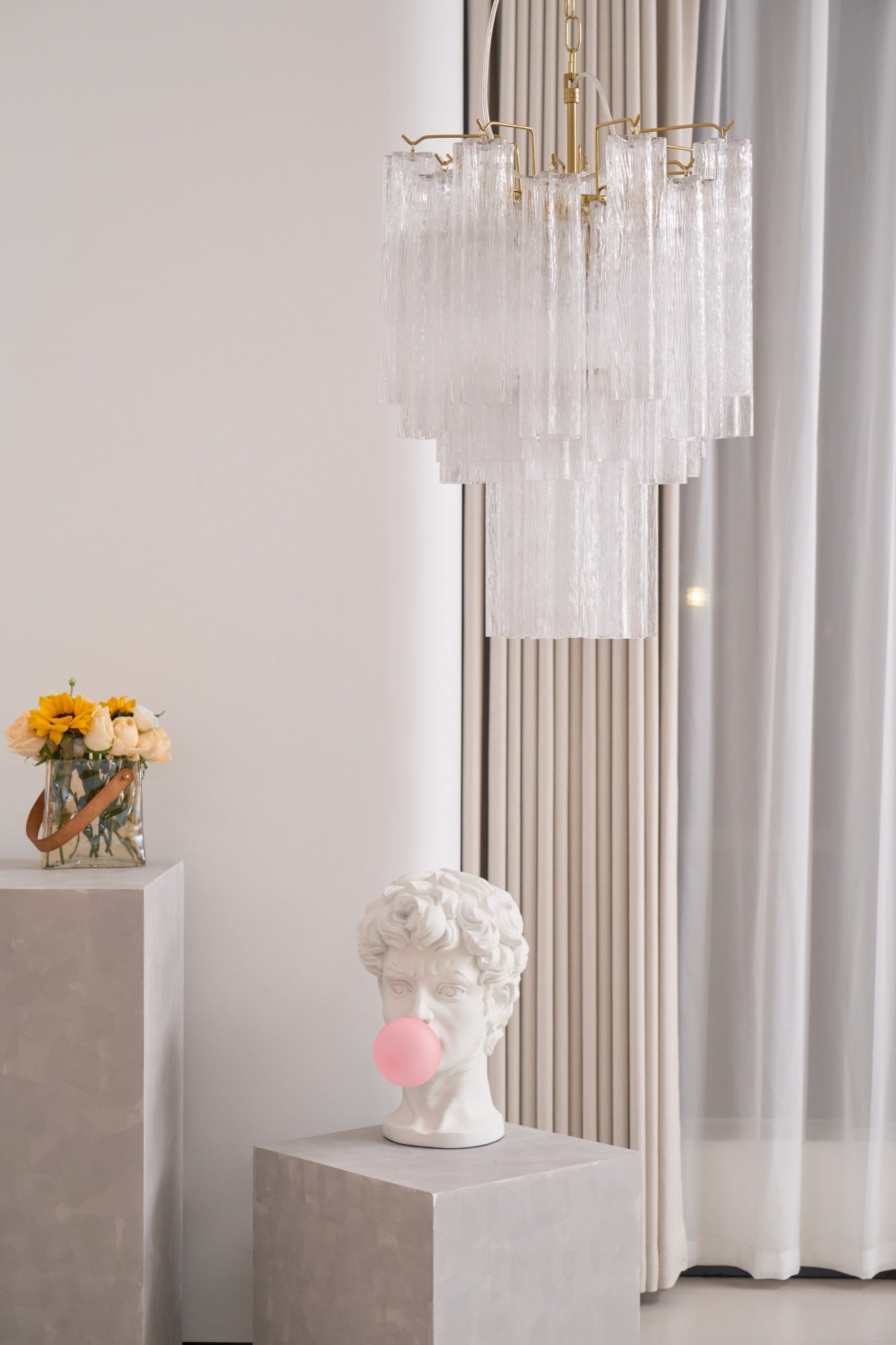 Aurora Chandelier Clear Murano Glass Tube Tiered Modern-Neutral Decor