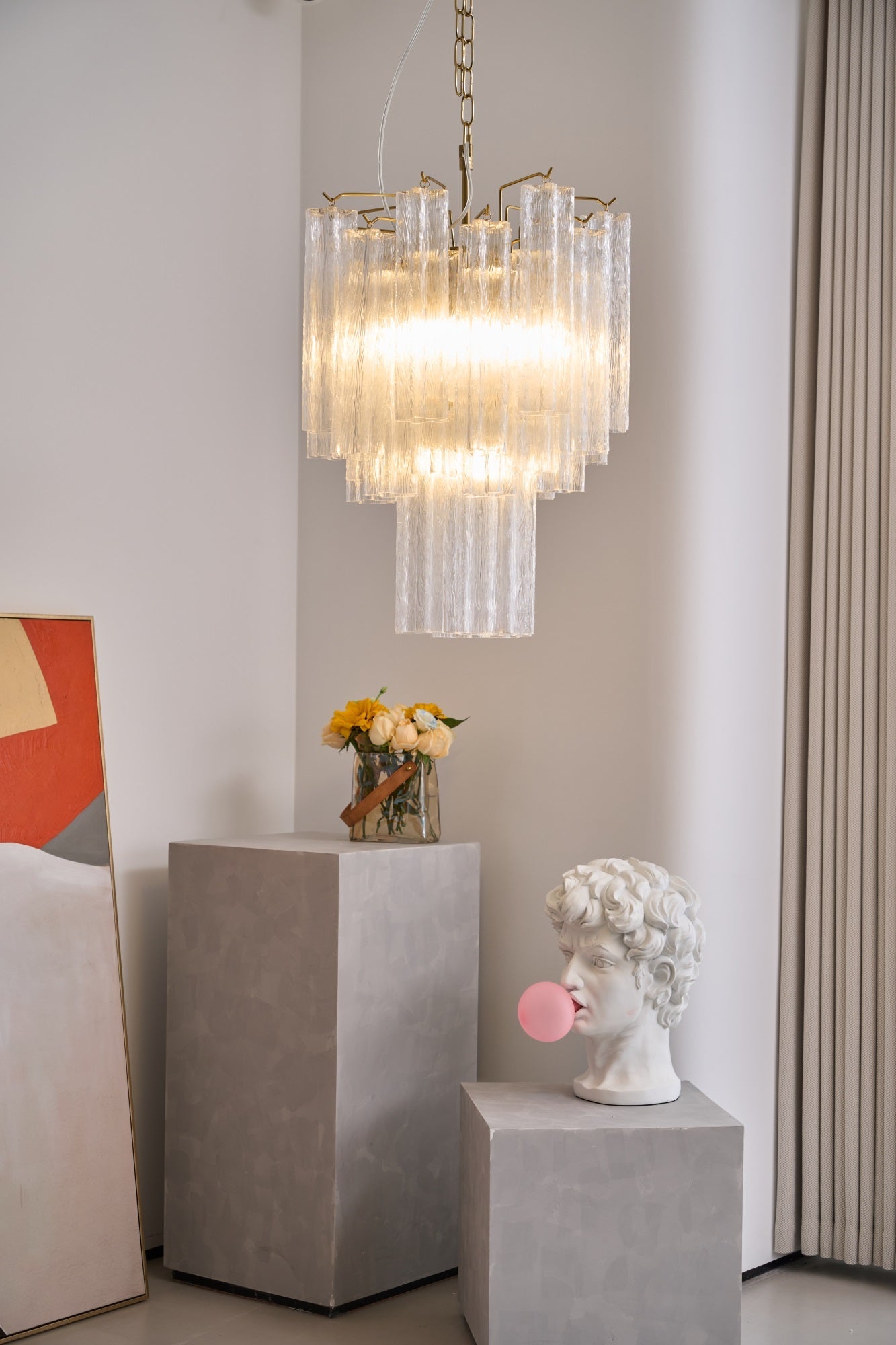 Aurora Chandelier Clear Murano Glass Tube Tiered Modern-Neutral Decor