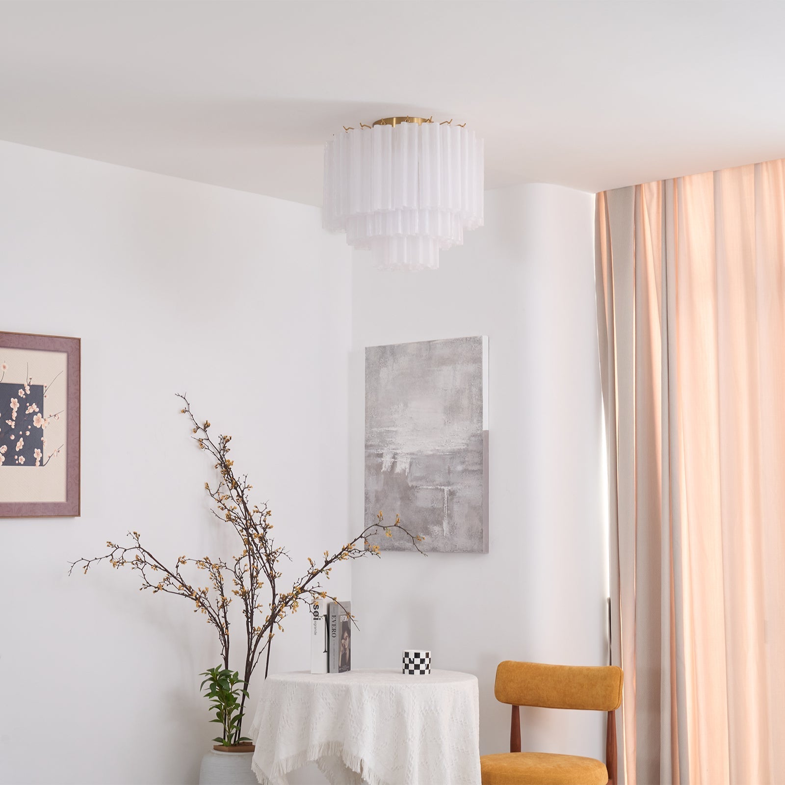 Aurora Ceiling Lamp White Murano Glass Layered Elegant Modern-Neutral Decor