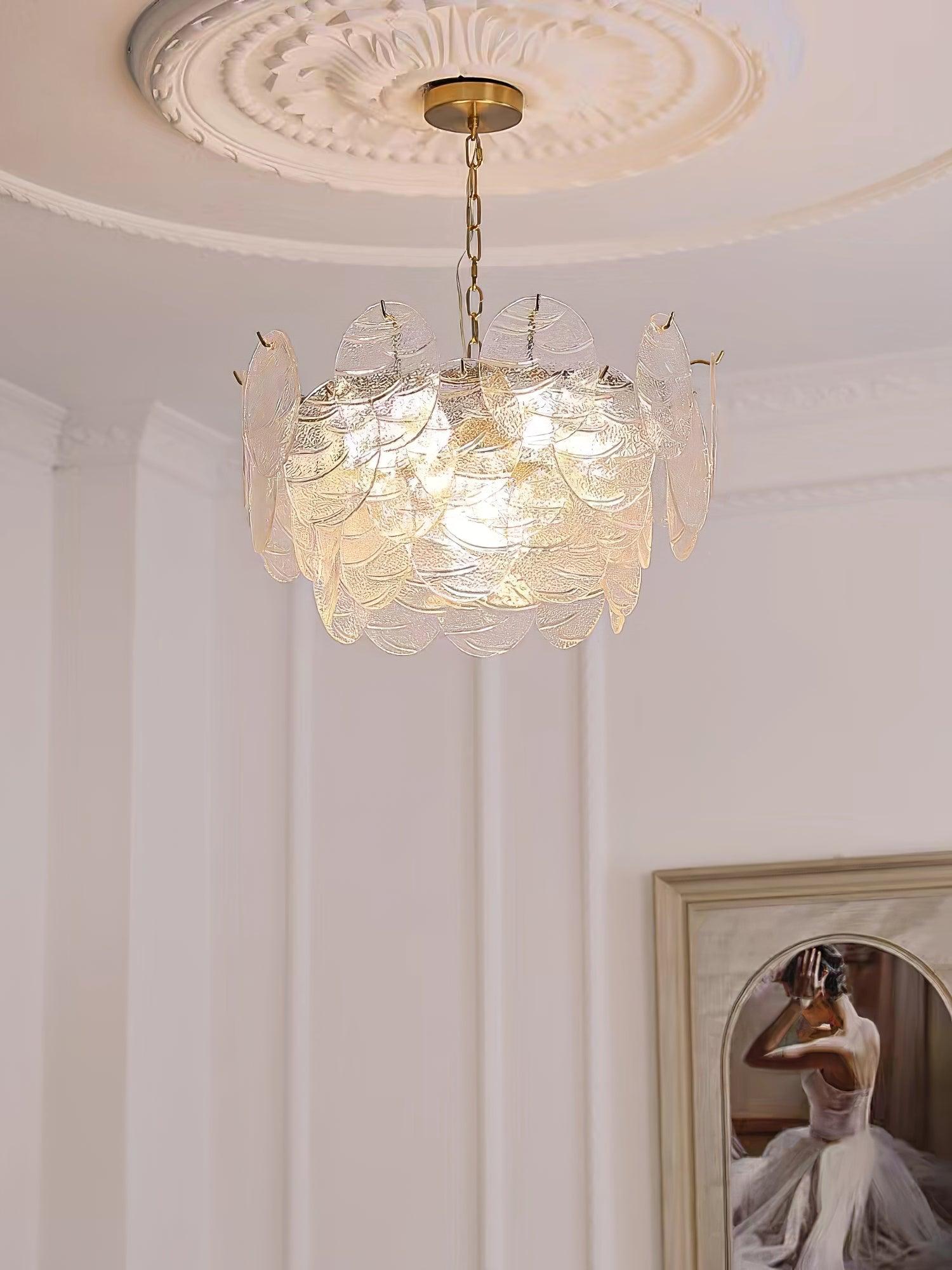 Lustra Chandelier Glass Disc Gold-Neutral Decor