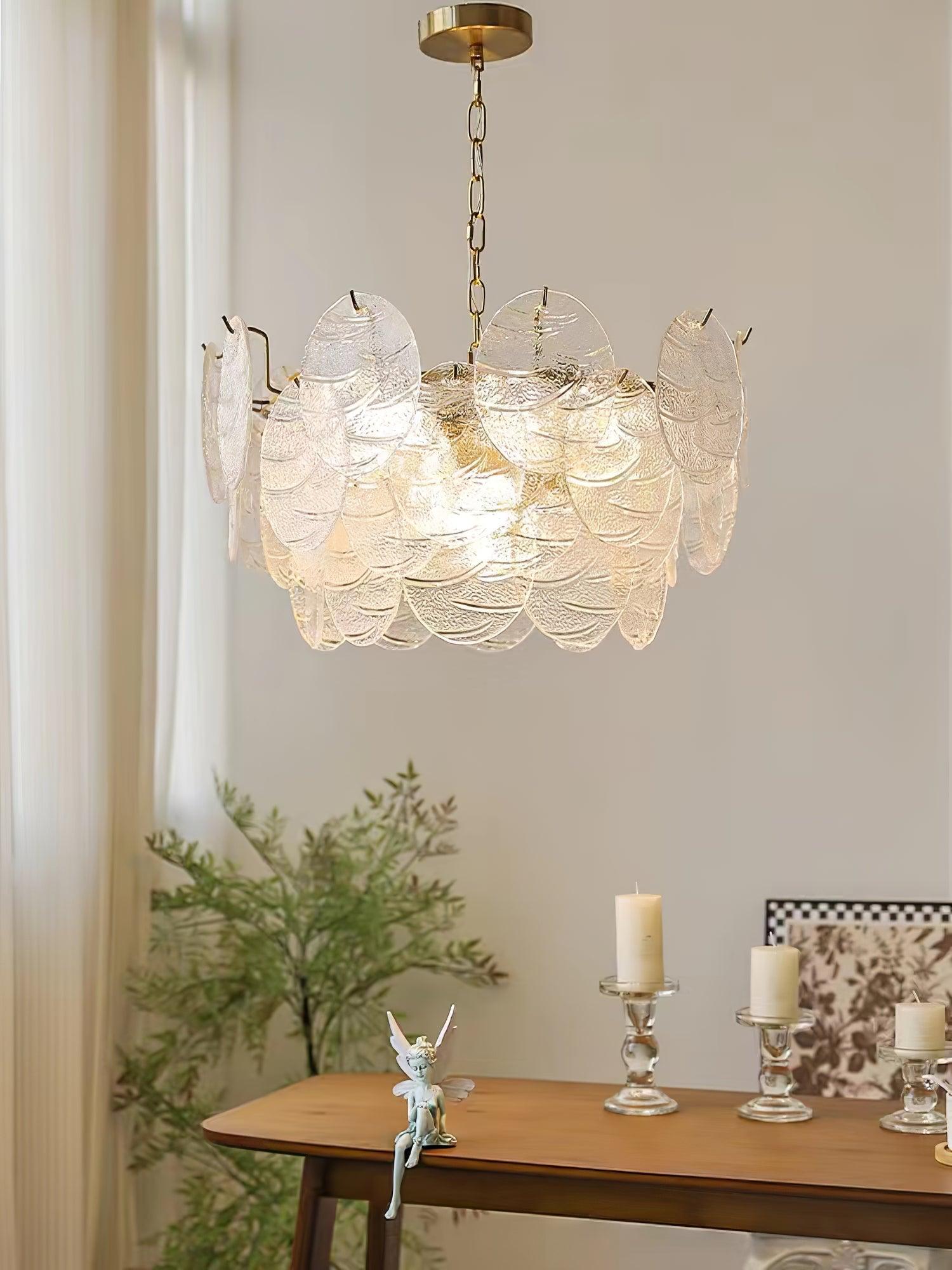 Lustra Chandelier Glass Disc Gold-Neutral Decor